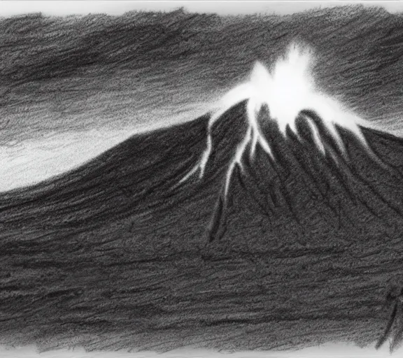 Prompt: professional pencil sketch of Diamond Head in Waikiki exploding