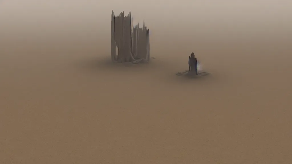 Prompt: patrick j. jones. rutkowski. the last tower. sand. lonely. 3 8 4 0 x 2 1 6 0