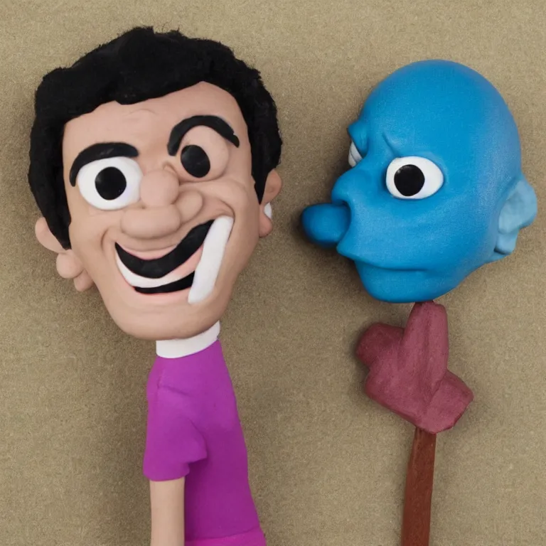 Image similar to claymation character devin montes smiling cartoon head