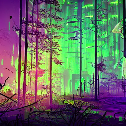 Image similar to cyberpunk magic swamp neon trees