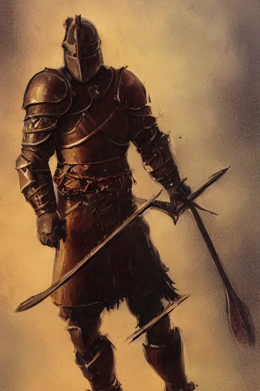 Image similar to a knight holding an axe, leaning against axe concept art in style of Greg Rutkowski, painted by Frank Frazetta, John Singer Sargant