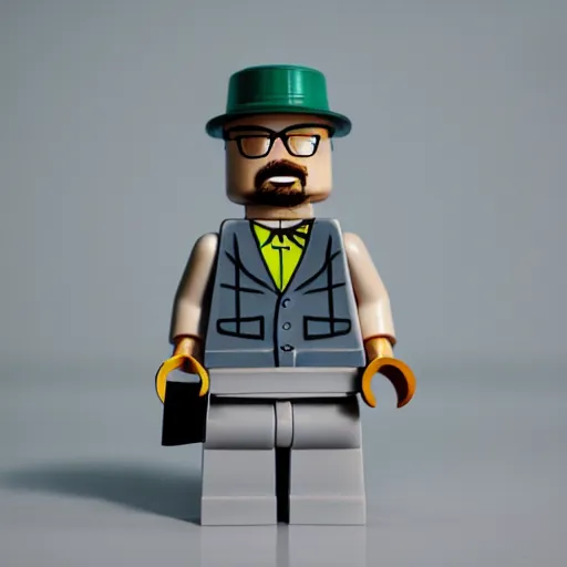 Image similar to walter white lego figure realistic photo 50mm lens