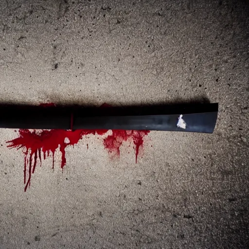 Image similar to an katana sword on the ground with blood stain, cinematic