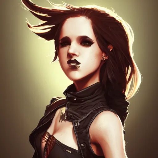 Image similar to highly detailed portrait of a punk young lady by by Loish, Artgerm,Greg Tocchini, Greg Rutkowski, 4k resolution