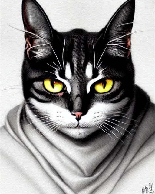 Prompt: A cat grim reaper, highly detailed, intricate feline patterns, sharp focus, art by Artgerm and Greg Rutkowski and WLOP