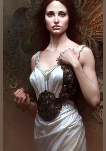 Image similar to leanna stark angeline jolie, intricate, elegant, highly detailed, digital painting, artstation, concept art, smooth, sharp focus, illustration, art by artgerm and greg rutkowski and alphonse mucha and william - adolphe bouguereau