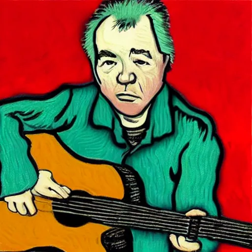 Image similar to John Prine in the style of Van Gogh