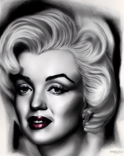 Image similar to charcoal portrait of Marilyn Monroe by Mandy Jurgens and Richard Schmid