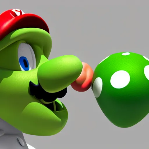 Image similar to 3 d render of mario eating a green and white mushroom