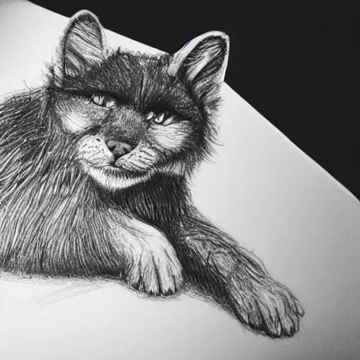 Prompt: a beautiful furry creature drawed with a pen