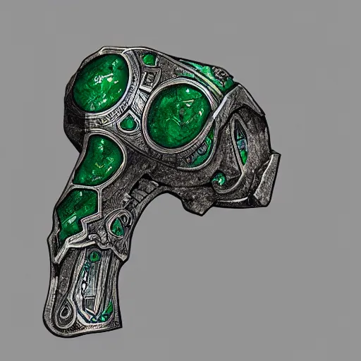 Image similar to an ancient white bone and emerald gemstone relic, intricate engraving, concept art style