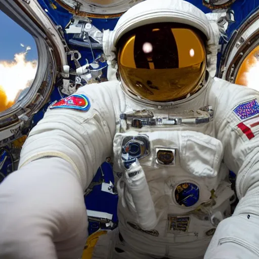 Image similar to astronaut taking a selfie in space