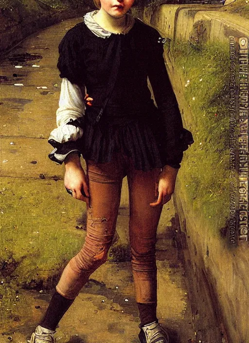 Image similar to a portrait of a pretty sewer punk young lady by albrecht anker