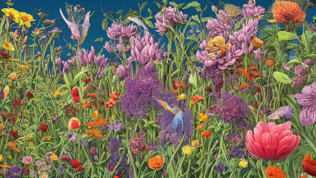 Image similar to highly detailed illustration all the known species of flowers by juan gatti!!, by gottfried bammes, by george bridgman, by moebius!, by oliver vernon, by joseph moncada, by damon soule, by manabu ikeda, by kyle hotz, by dan mumford, by kilian eng