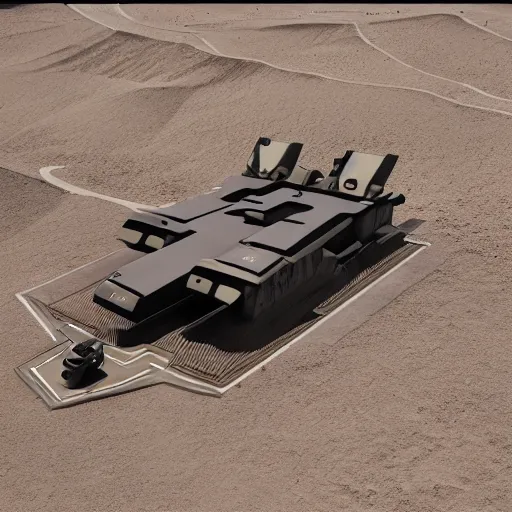 Image similar to Sci-Fi industrial futuristic futurism Brutalism brutalistic Angular huge huge carrying carrier vehicle desert