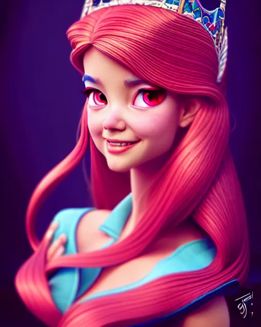 Prompt: richly detailed color illustration of a disney-princess-con-artist illustrated by Artgerm and Mina Petrovic and Timothy Kong and Marina Federovna. 3D shadowing