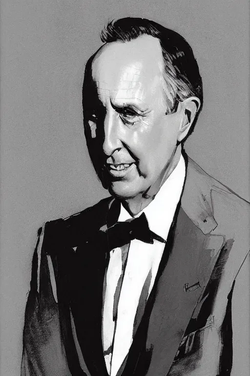 Image similar to “portrait of former Australian prime minister Paul Keating, in expensive Italian suit, by Robert McGinnis”