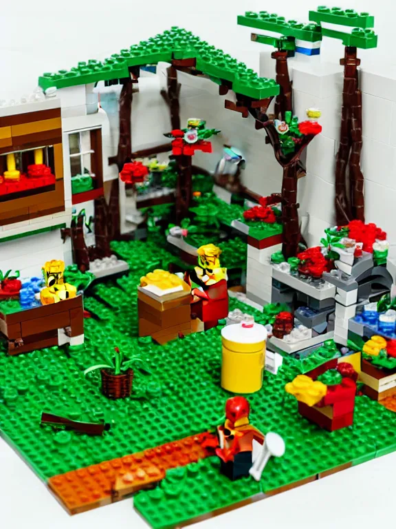 Prompt: miniature lego diorama of fruit factory
