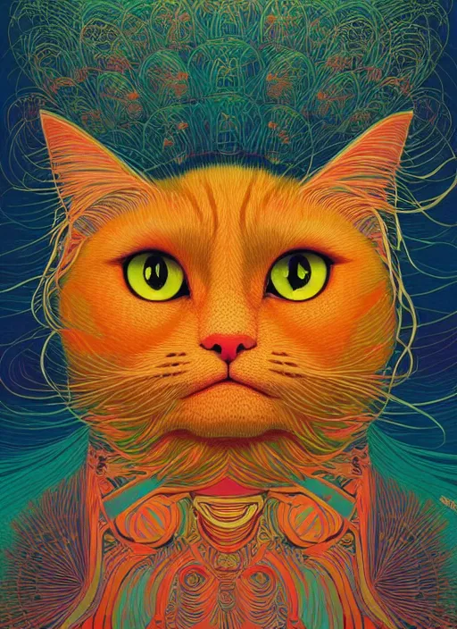 Prompt: prompt! dream symmetry!! stunning portrait of beautiful a british longhair cat wearing tradition clothes!! by victo ngai, kilian eng vibrant colours, dynamic lighting, digital art, winning award masterpiece, fantastically beautiful, illustration, aesthetically inspired by beksinski and dan mumford, trending on artstation, art by greg rutkowski, 8 k