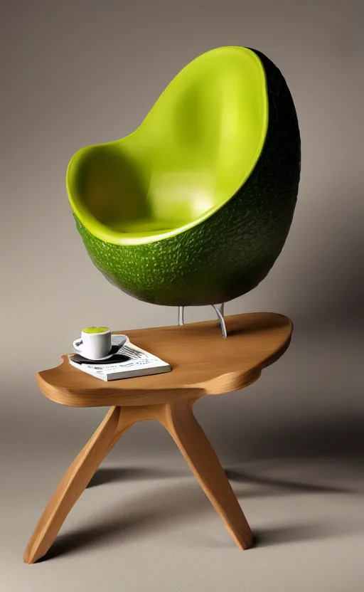 Image similar to an avocado chair, furniture concept photo!!, 8k!!,amazing quality!!