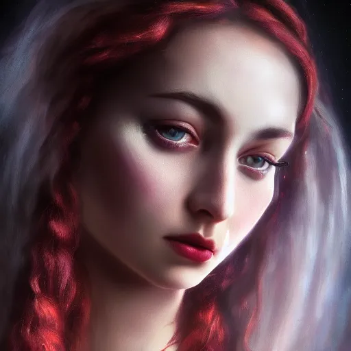 Image similar to beautiful gorgeous Persephone eith the prettiest eyes the world has seen, goddess of life and death, cinematic lighting, high quality 8k hd, oil on canvas, hyper realistic art