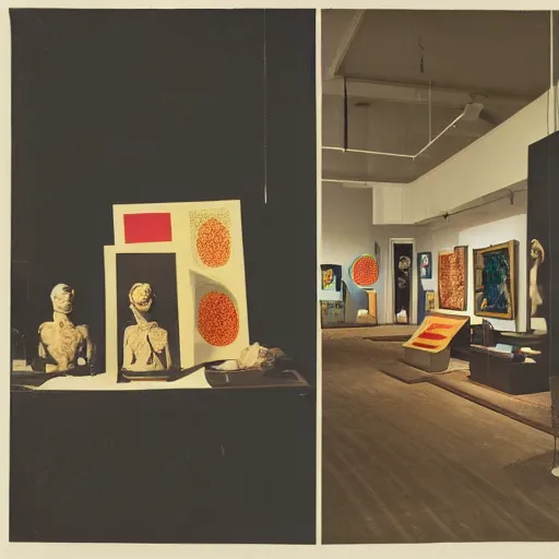 Image similar to A three color offset photography of objects on display, anthropology of wonder, exotic artifacts, bauhaus, colonial expedition, exhibition, 60s style