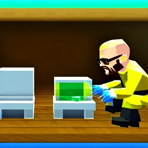 Image similar to jesse pinkman and walter white making meth minigame, nintendo 6 4 screenshot, low poly, aliased