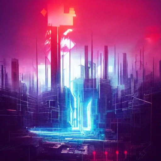 Image similar to “ the burning bush, cyberpunk art by vincent lefevre, behance contest winner, altermodern, cityscape, synthwave, matte painting ”