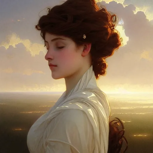 Image similar to clouds on the horizon intricate, elegant, highly detailed, digital painting, artstation, concept art, smooth, sharp focus, illustration, art by artgerm and greg rutkowski and alphonse mucha and william - adolphe bouguereau