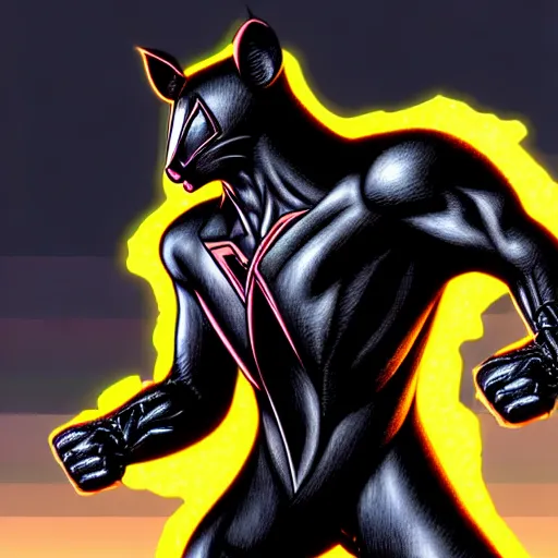 Image similar to hyper realistic digital art of ratman, a superhero with the powers of a rat in a black armor with a logo of the letter r on it, highly detailed, beautiful, very realistic, ultra hd, unreal engine