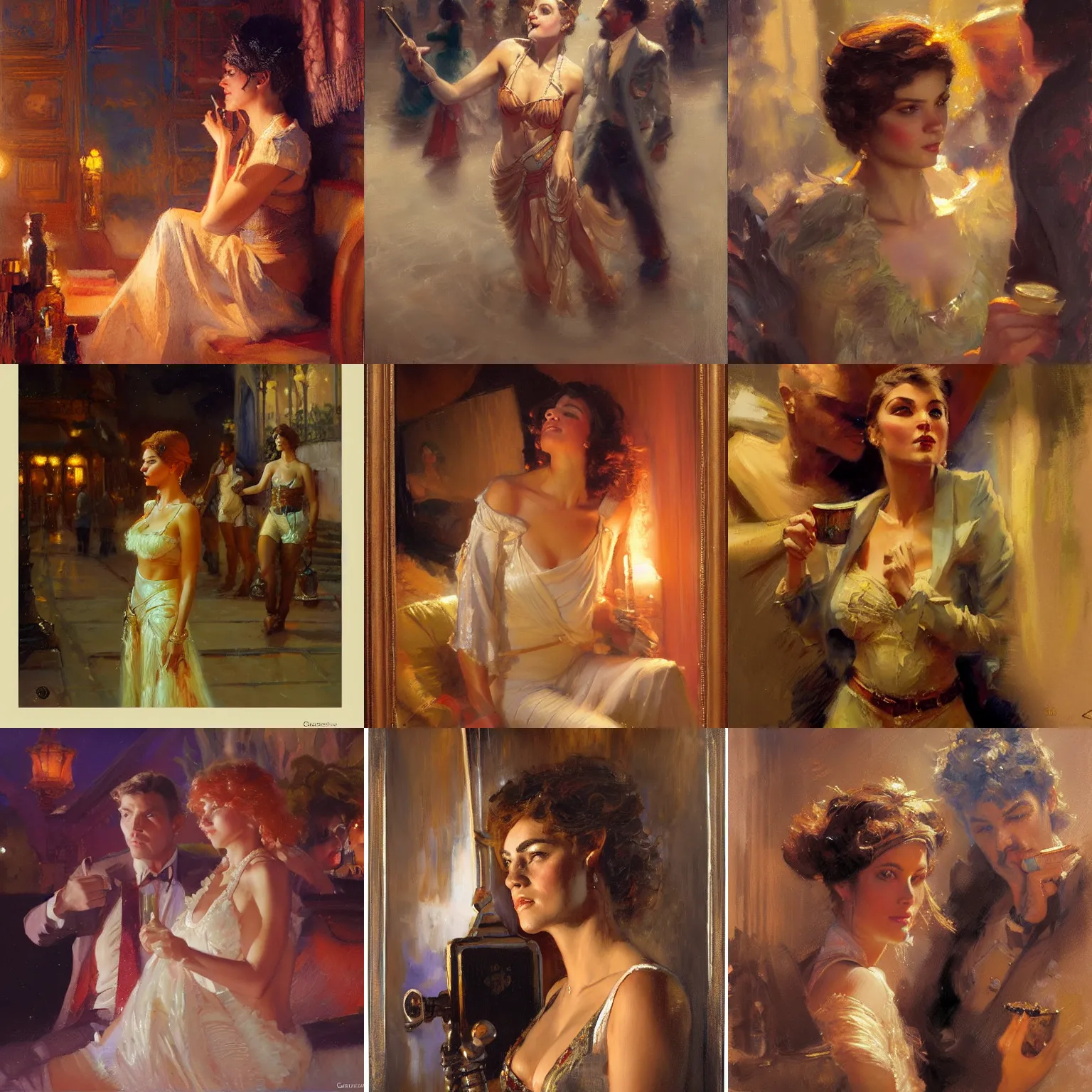 Prompt: a night out, female, highly detailed oil on watercolor by gaston bussiere, craig mullins, j. c. leyendecker 8 k