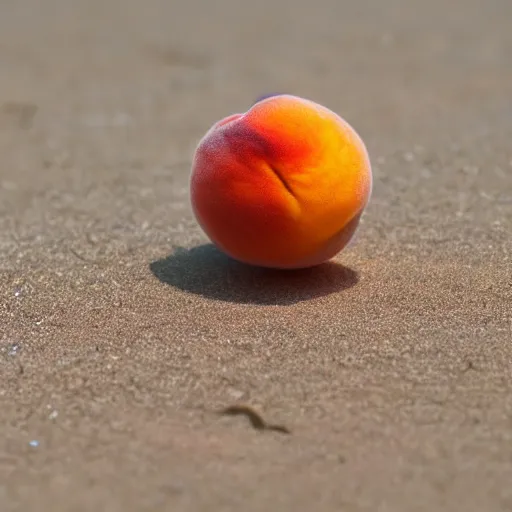 Prompt: a female peach with eyelashes and long legs walking on the beach, macro photo, highly detailed