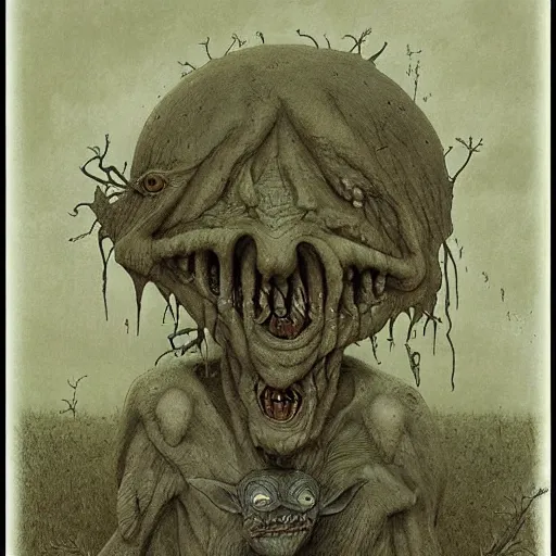 Prompt: the goblin that lives under my house, by john kenn mortensen and zdizslaw beksinski