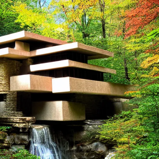 Prompt: fallingwater house in disrepair, abandoned, frank loyd wright style, photograph, detailed, 4 k