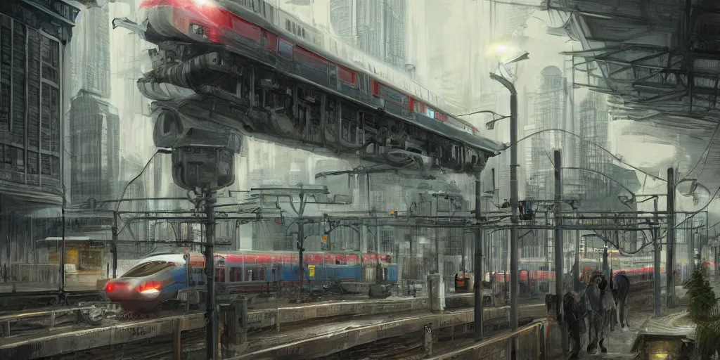 Image similar to 2 0 4 5 train station city landscale, concept art, illustration, highly detailed, artwork, hyper realistic, painting