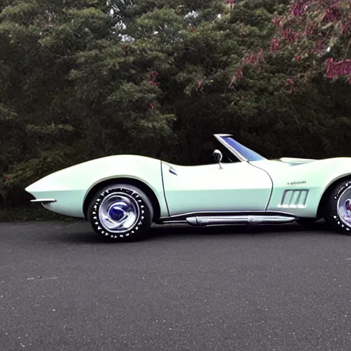 Prompt: A beautiful 1969 Corvette. ruby, emerald, black opal, diamond, precious metal, created using nanotechnology