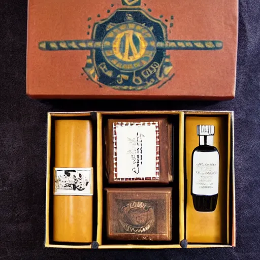 Image similar to vintage gift box for men, old school, wes anderson style