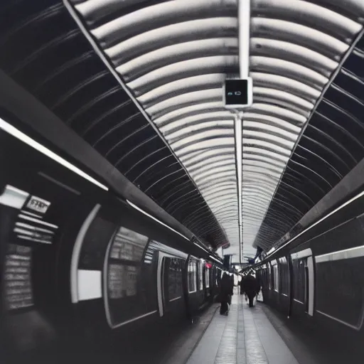 Image similar to photo, london underground, 5 0 mm f / 1. 4, cinestill 8 0 0,