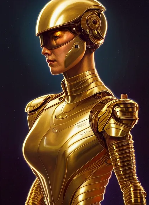 Prompt: symmetry!! portrait of jennifer connelly, gold sci - fi armour, tech wear, glowing lights!! sci - fi, intricate, elegant, highly detailed, digital painting, artstation, concept art, smooth, sharp focus, illustration, art by artgerm and greg rutkowski and alphonse mucha