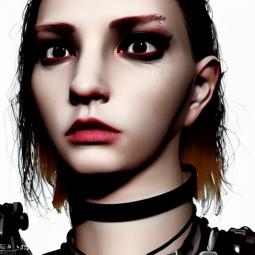 Image similar to detailed realistic female character cyberpunk wearing thick steel collar around neck, realistic, art, beautiful, 4K, collar, choker, collar around neck, punk, artstation, detailed, female, woman, choker, cyberpunk, neon, punk, collar, choker, collar around neck, thick collar, choker around neck, wearing choker, wearing collar, face, beautiful face, alternative,