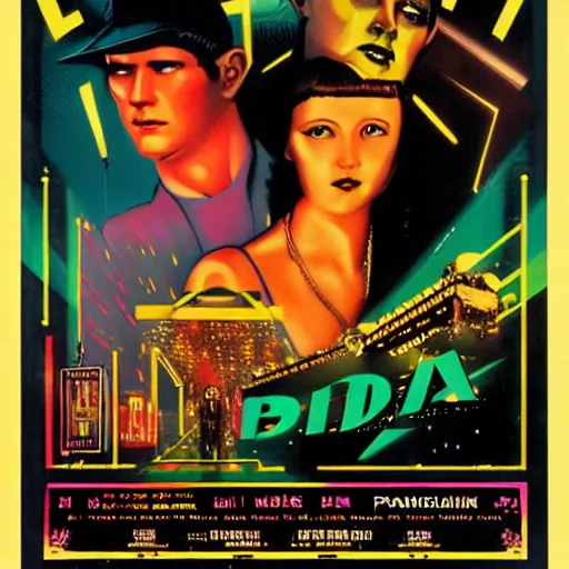 Image similar to a movie poster for pandora ’ s box ( 1 9 2 9 ) in the style of blade runner