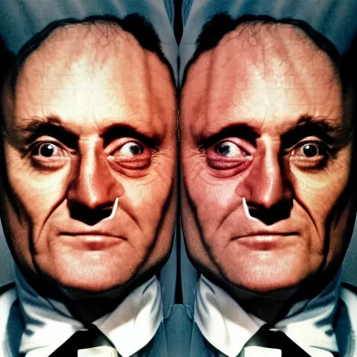 Image similar to Columbo vs Hannibal Lecter, cinematic, faces in focus, symmetrical faces!!!, round symmetrical eyes!!!, kodak 2383 film