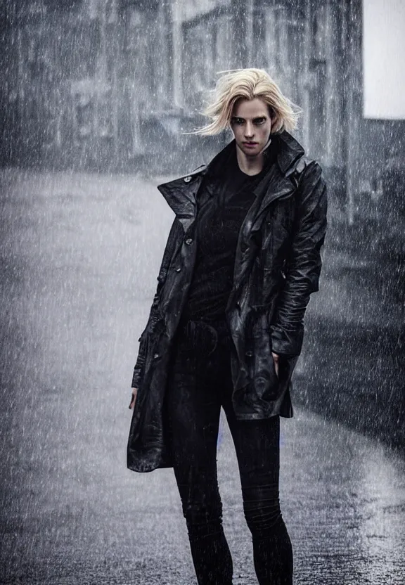 Prompt: cosmopolitan model annie leonhart posing in dunwall city, beautiful face, detailed face, realistic eyes, cinematic lighting, rainy weather, melancholy atmosphere, volumetric light, gothic architecture, realistic reflections, model agency, instagram photo, depression atmosphere, shot on sony a 7 iii