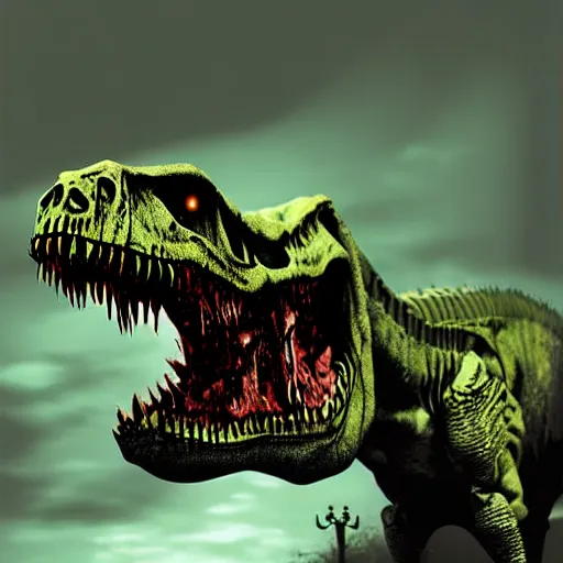 Image similar to T-rex zombie, matte painting, digital art