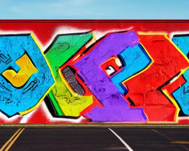 Image similar to 4 k hd, high resolution photograph of graffiti letters on a highway wall, full colour, shot with sigma f / 4. 2, 2 5 0 mm sharp lens, wide shot, high level texture render