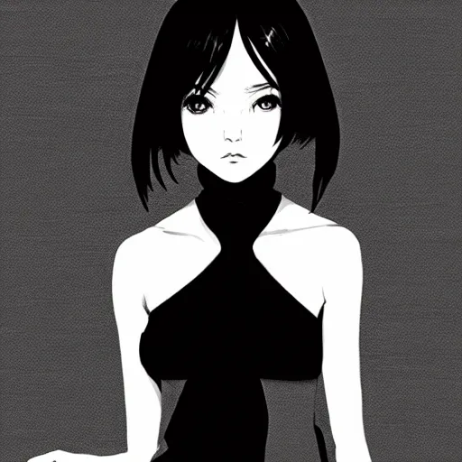 Image similar to an ink drawing of a tech punk girl by ilya kuvshinov, black and white