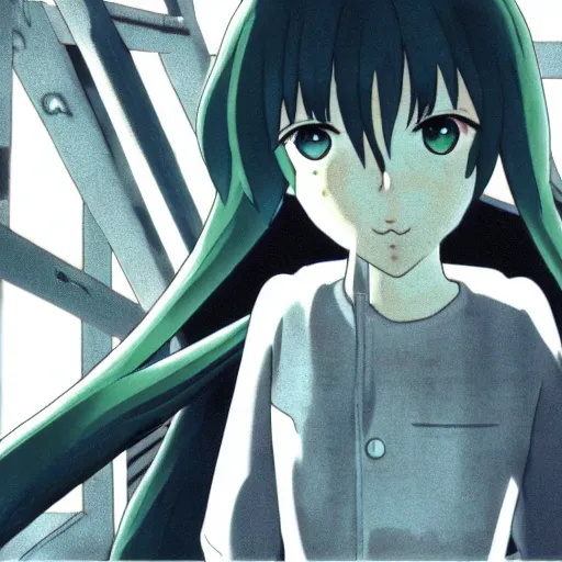 Image similar to Hatsune Miku, animation still from Serial Experiments Lain