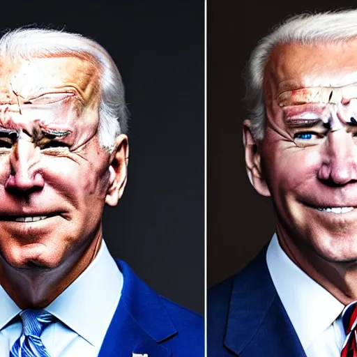 Image similar to A portrait photo of joe biden teams up with a teenage joe biden, perfect faces, 50 mm, award winning photography