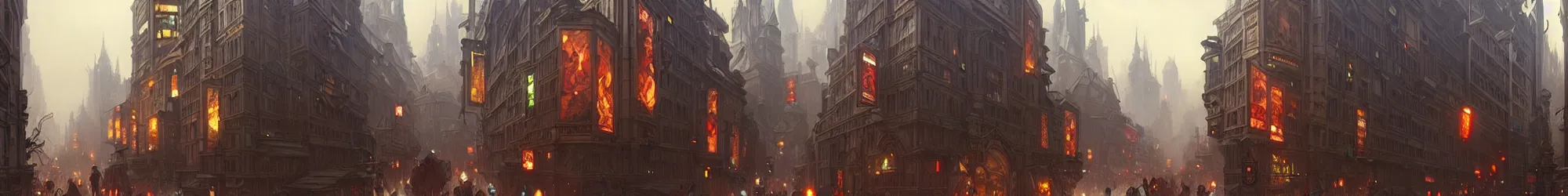 Image similar to a bustling city during the daytime, dark fantasy, horror, highly detailed, digital painting, concept art, illustration, trending on artstation, art by Artgerm and Greg Rutkowski, Alphonse Mucha and Rossdraws
