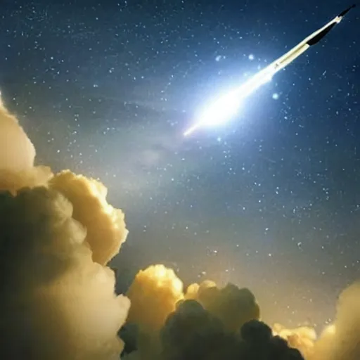 Image similar to Missiles flying through the sky, beautiful, night sky